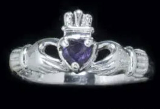 Irish Commitment Ring (Claddagh) - Garnet & Sterling Silver