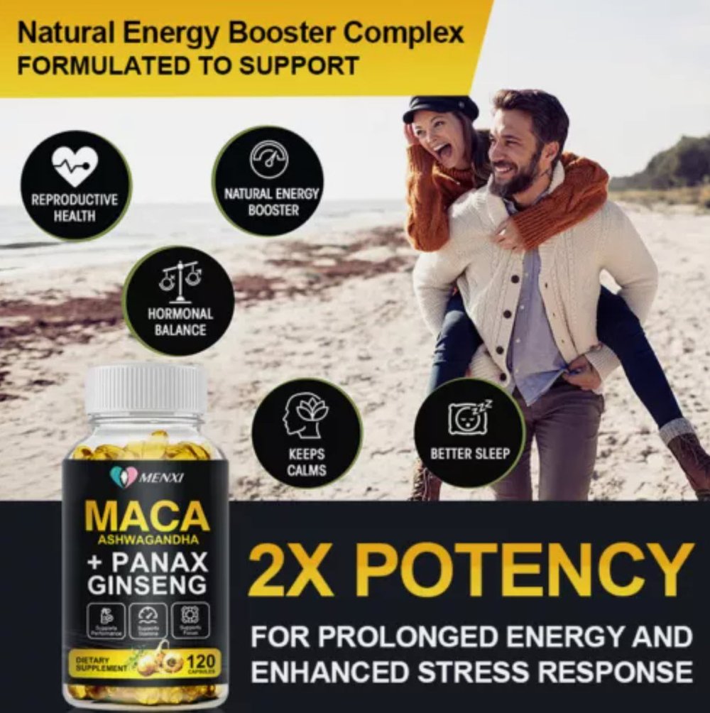 Maca, Ashwagandha, Ginseng supplement for energy & stamina - Powerful Roots!