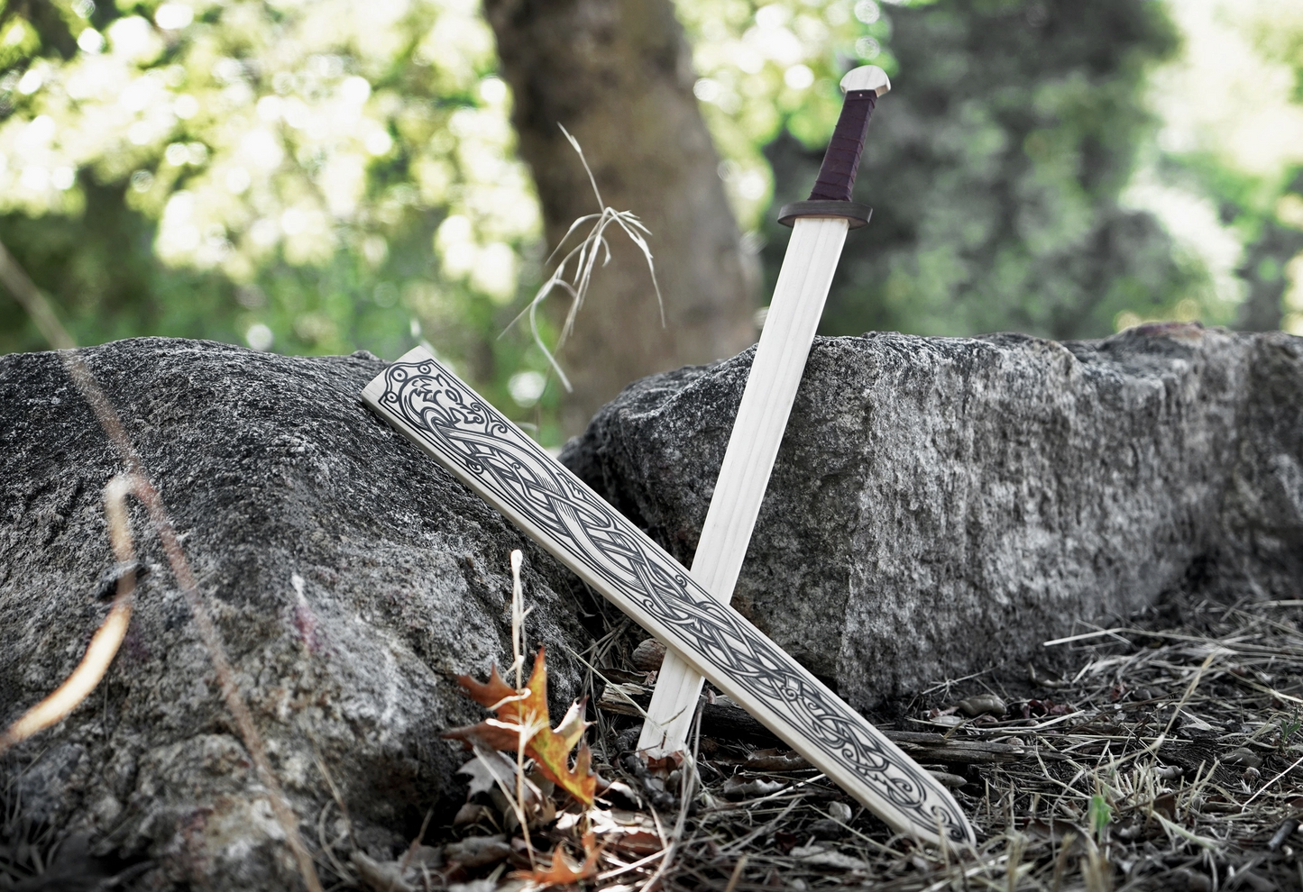 Mini Wooden Viking Sword with Norse Motif