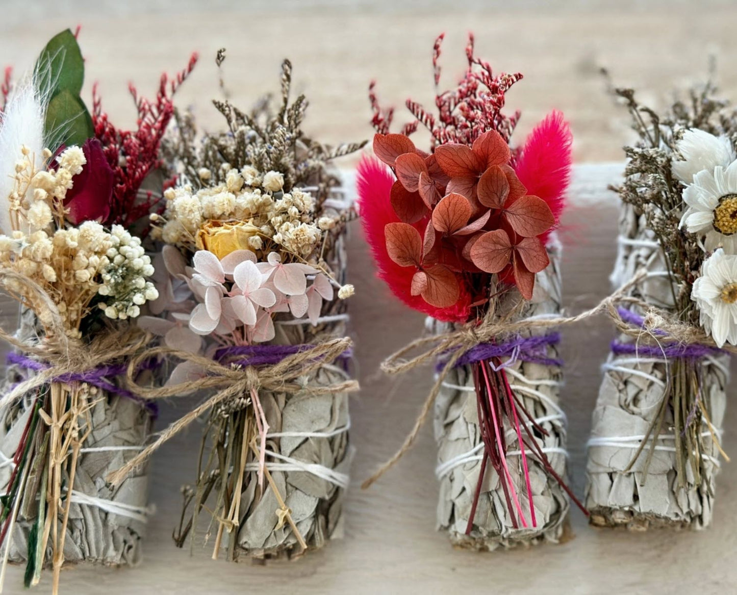 White Sage Sticks Adorned with Dried Flowers