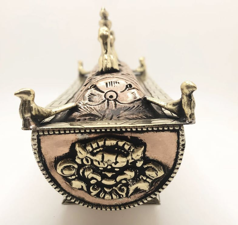 Copper & Brass Tibetan Incense Burner with Deer and Eight Auspicious Symbols