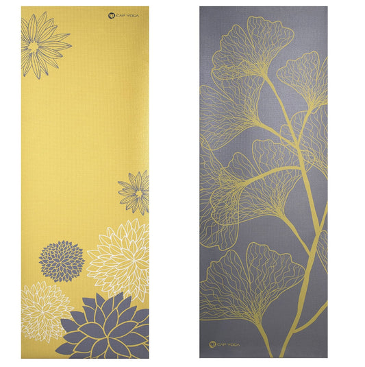 Reversible Dahlia Yoga Mat w/Carry Strap (5mm) - A little sunshine!