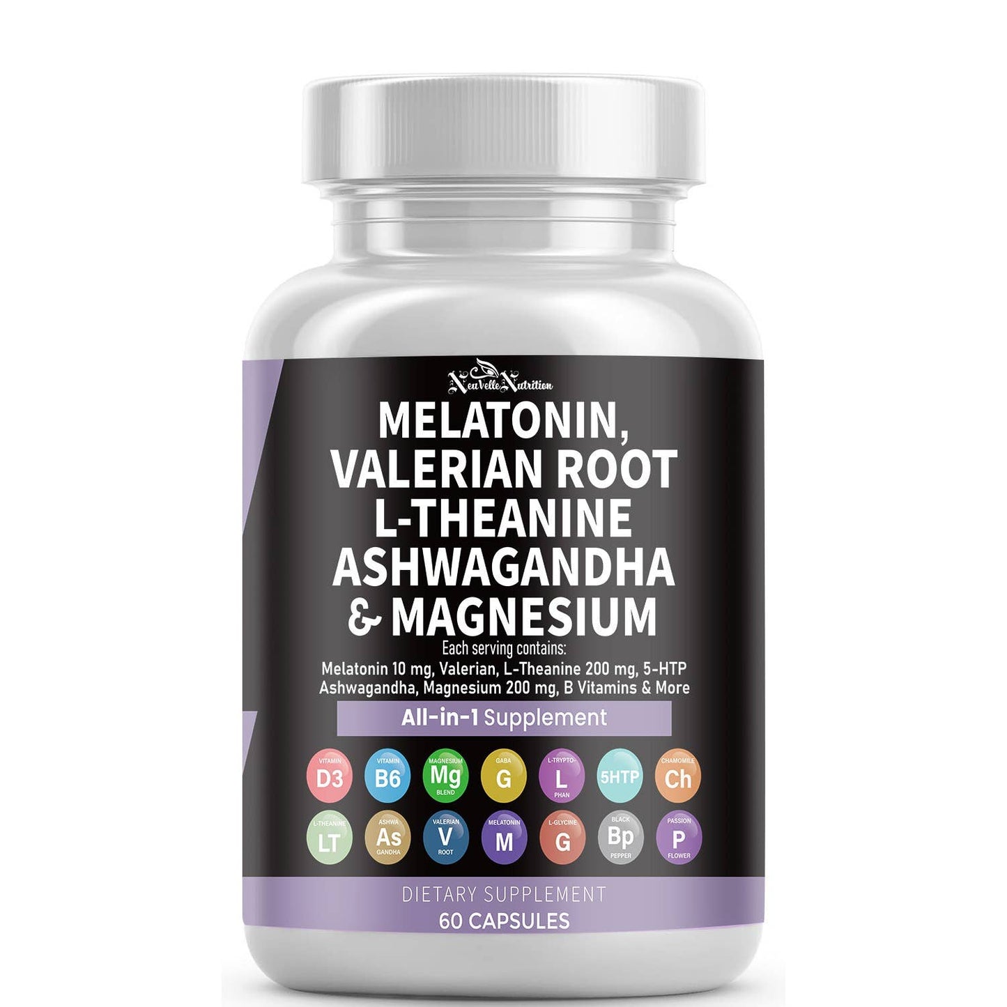 Melatonin, Valerian Root L-Theanine Ashwagandha Supplement