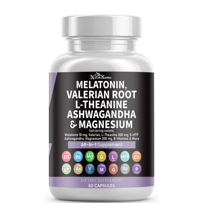 Melatonin, Valerian Root L-Theanine Ashwagandha Supplement