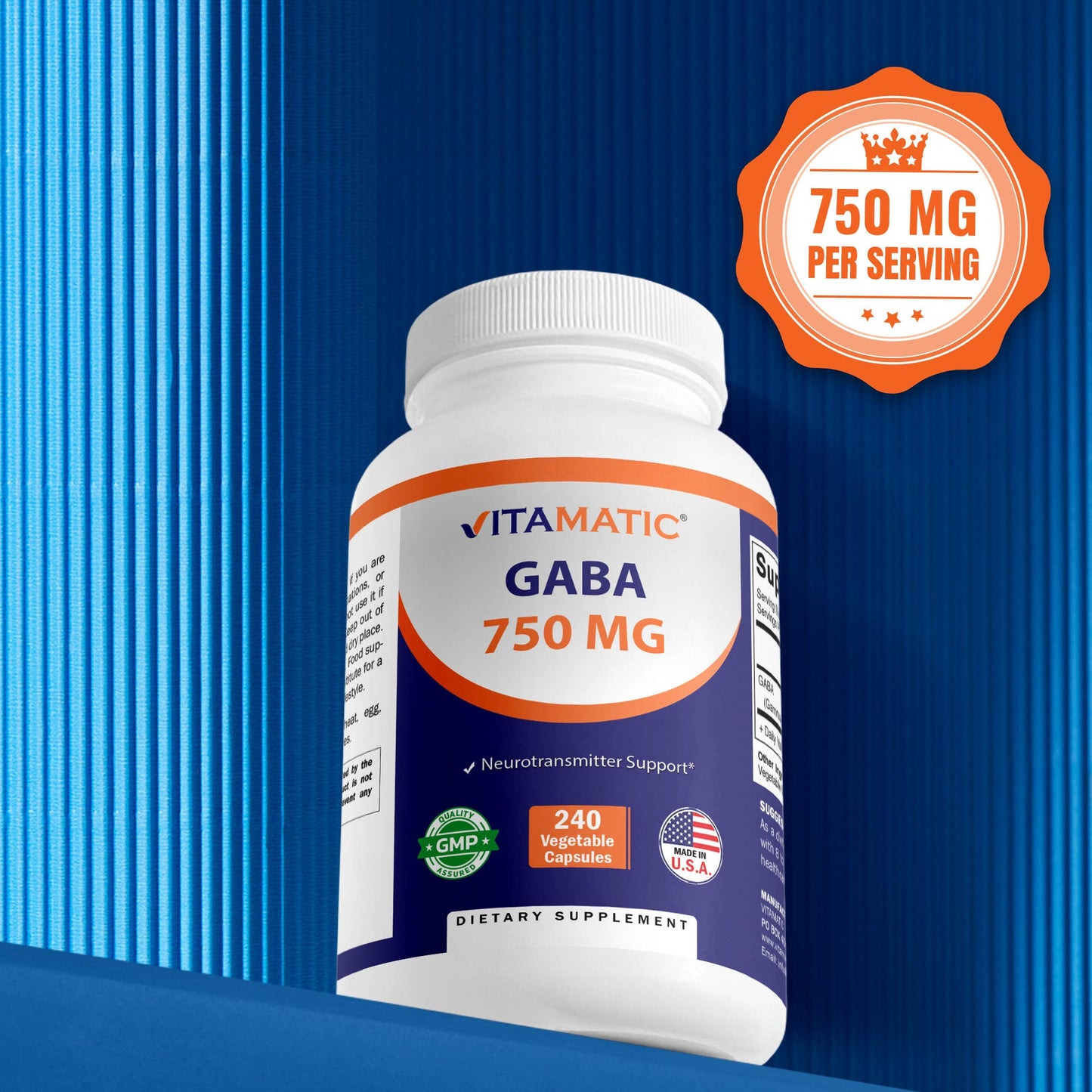 GABA (Gamma Aminobutyric Acid) 750mg (240 Capsules)