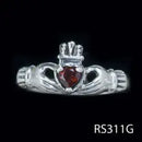 Irish Commitment Ring (Claddagh) - Garnet & Sterling Silver