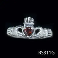 Irish Commitment Ring (Claddagh) - Garnet & Sterling Silver