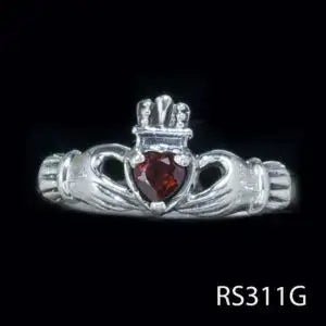 Irish Commitment Ring (Claddagh) - Garnet & Sterling Silver