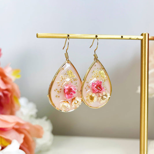 Exquisite Flower Earrings with Hypoallergenic Hook - 18K gold finish (Handmade)