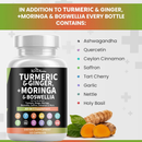 All-in-1 Anti-Inflammatory & Immune Support with Moringa, Turmeric, Boswellia, Ginger, Ashwagandha, Quercetin, Cinnamon, Tart Cherry, Garlic, Nettle, Holy Basil & Black Pepper – 120 Vegan Capsules