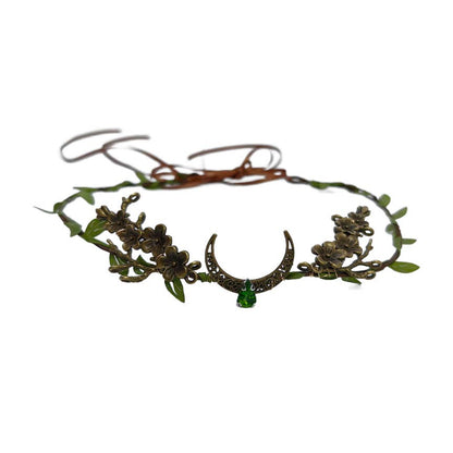Crescent Moon Headband with leather ties