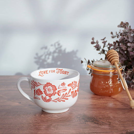 Folk Art Tea Cup - "Love For Today, Serenity For Tomorrow"