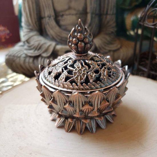 Cone Incense Holder - Lotus, Brass Metal Incense Burner