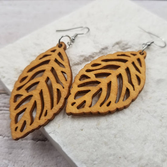 Simple Wooden Leaf Earrings
