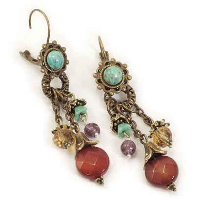 Tribal Wise Woman Turquoise & Wine Rose Earrings