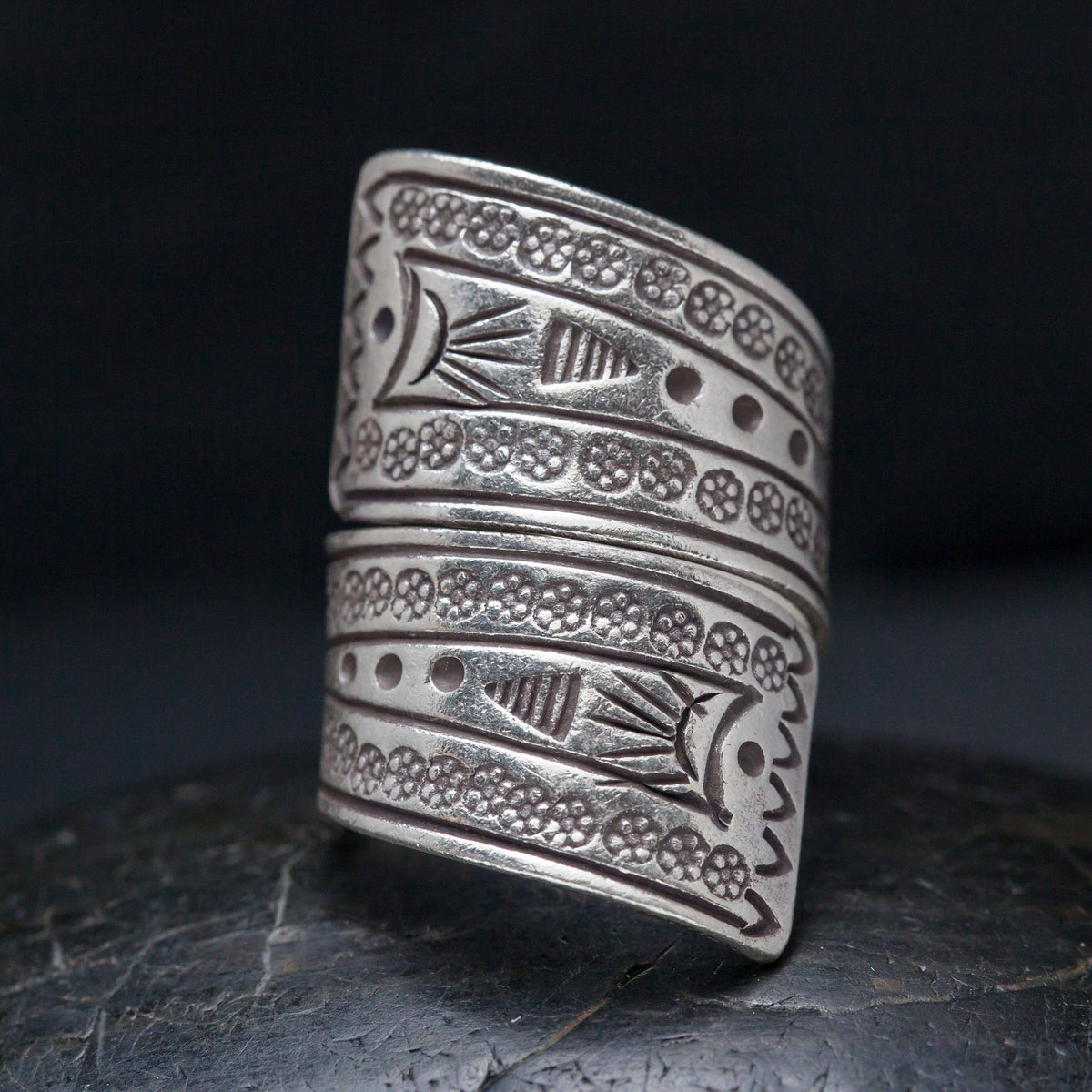 Hill Tribe Sterling Silver Etched Wrap Ring