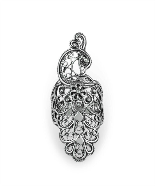 Peacock Filigree Sterling Silver Big Ring (Size 9)