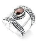Wide Band Celtic Silver Ring with Garnet - Stone of Mars (Size 6)