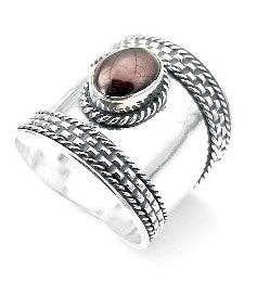 Wide Band Celtic Silver Ring with Garnet - Stone of Mars (Size 6)
