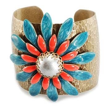 Coral and Turquoise (Double Daisy) Cuff by Ollipop
