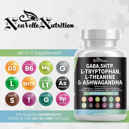 GABA, 5-HTP, L-Tryptophan L-Theanine, Ashwagandha Supplement