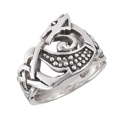 Celtic Knot Dragon - Sterling Silver Ring (Size 13)