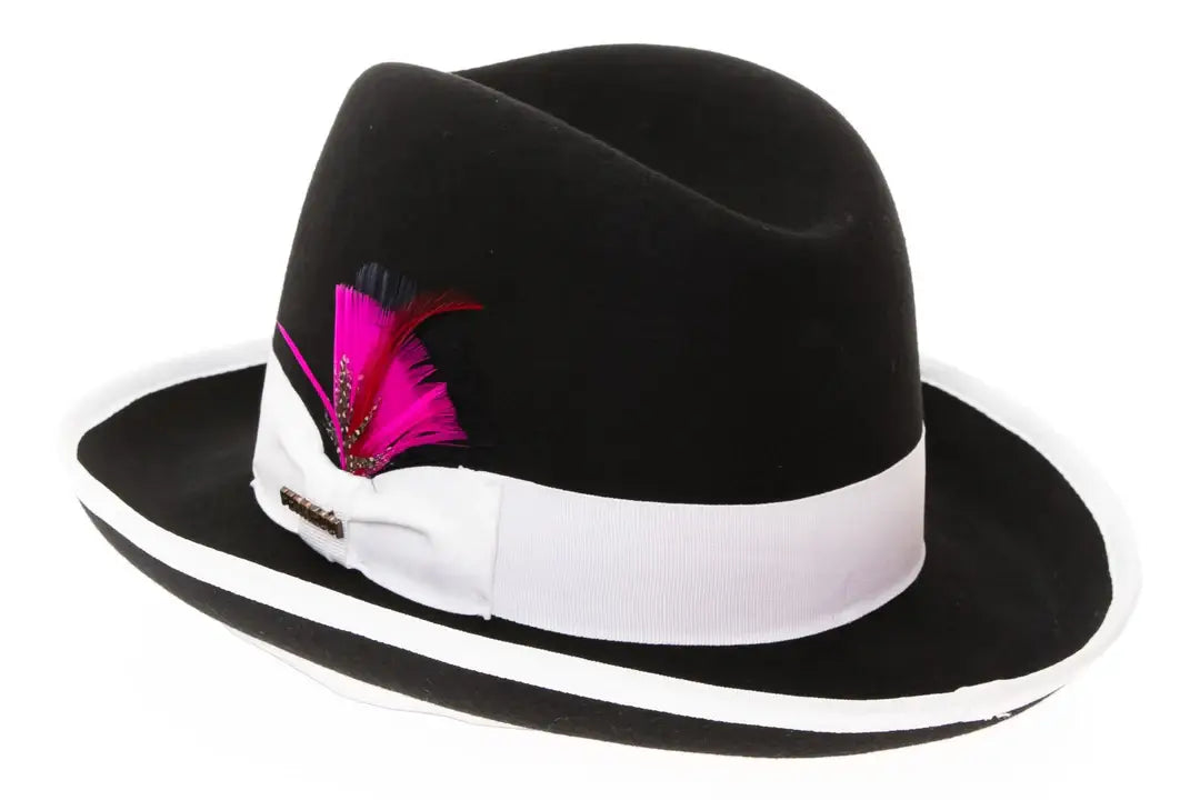 Godfather Fedora Hat - Black with White Band, Size Large