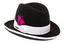 Godfather Fedora Hat - Black with White Band, Size Large