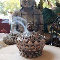 Cone Incense Holder - Lotus, Brass Metal Incense Burner