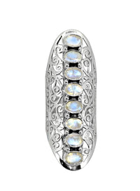 Extra Long Moonstone Ring Stacked in 8 Gemstones, set in Filigree Silver
