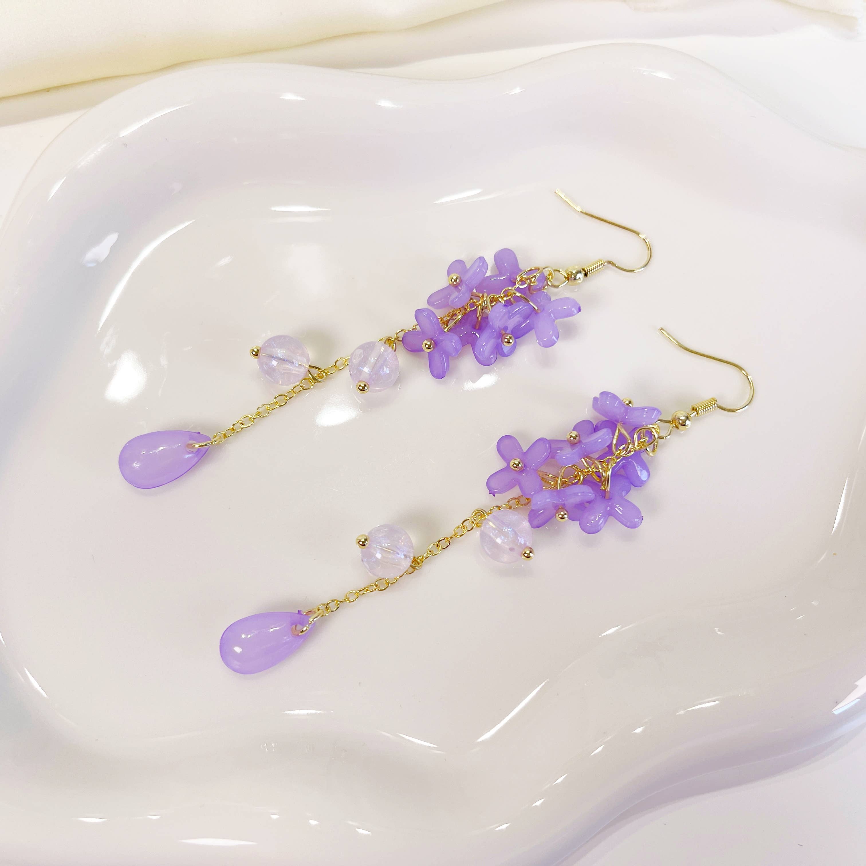 Purple Lily Earrings - 18K gold finish, S925 Silver Post (Handmade in USA)