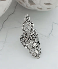 Peacock Filigree Sterling Silver Big Ring (Size 9)