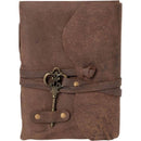 Raw Leather Journal with leather wrap, handmade paper and brass key closure
