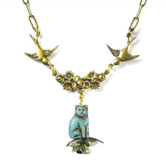 Mystical Cat Necklace with Pearls