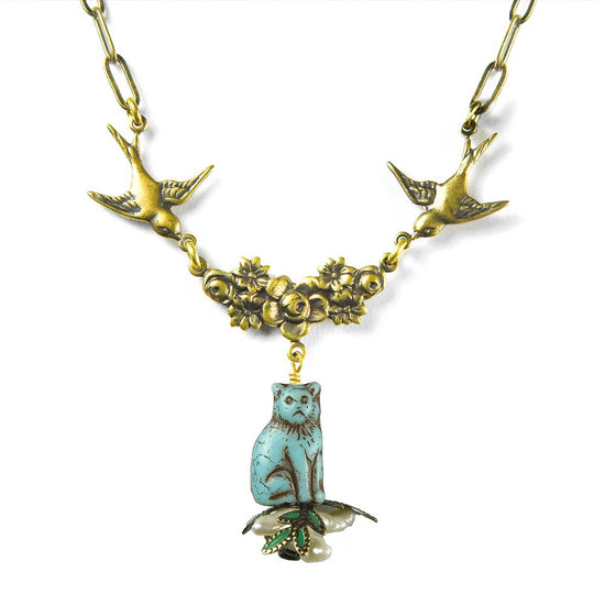 Mystical Cat Necklace with Pearls