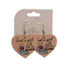 "Just a girl in love with her books" Wooden heart earrings