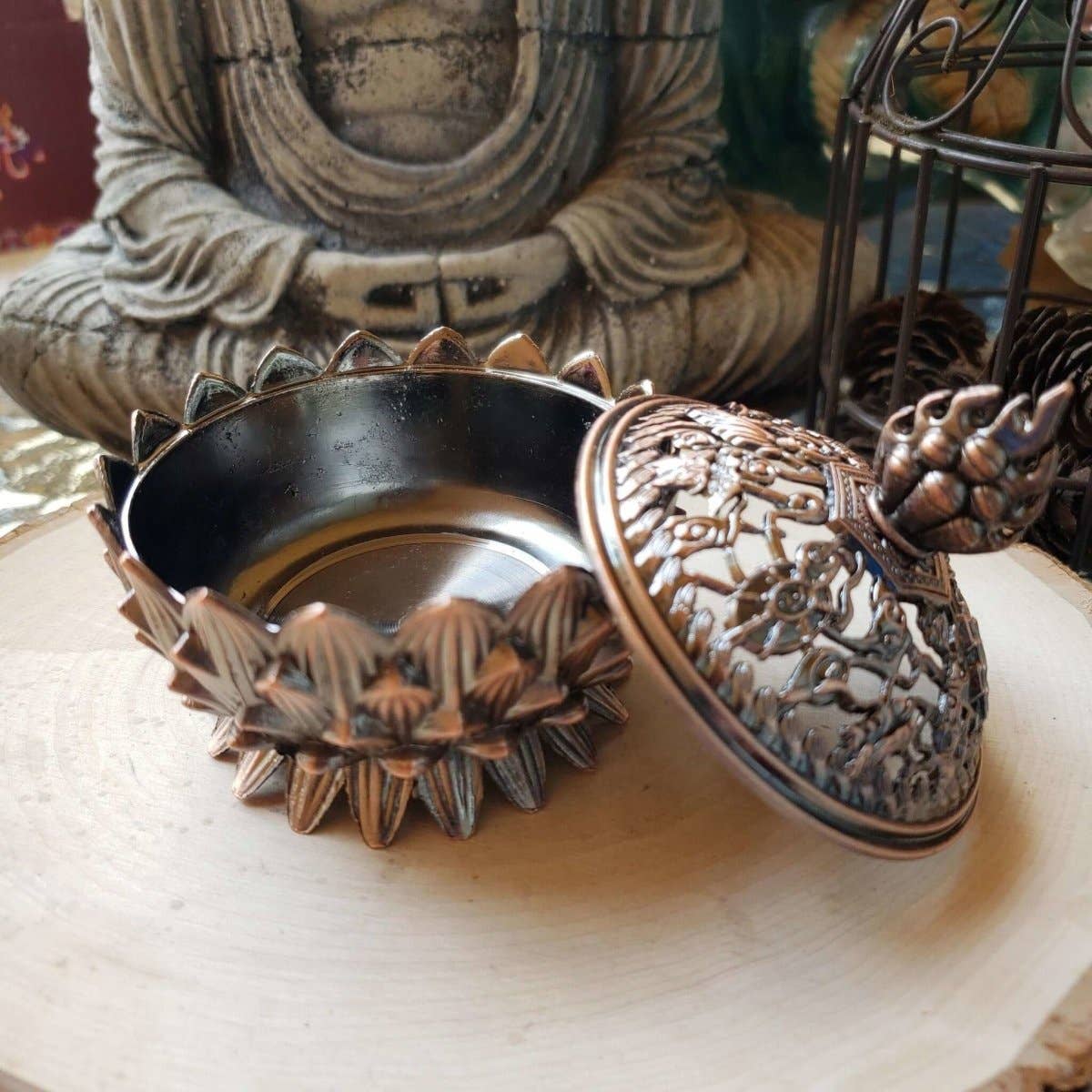 Cone Incense Holder - Lotus, Brass Metal Incense Burner
