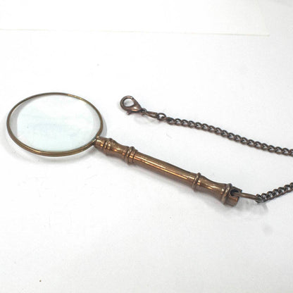 Victorian Magnifying Glass with Brass Handle & 14' Brass Chain