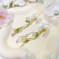 Lily Flower Earrings - Pearl, 925 Silver Post, 18k Gold Finish (Delicately Handmade)
