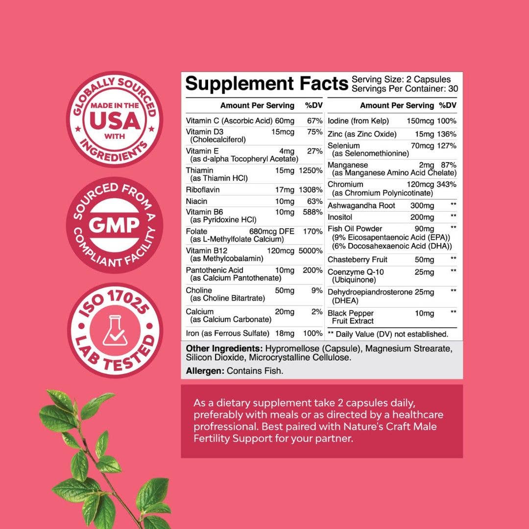 Female Fertility Support - Prenatal Multivitamin Supplement (60 Capsules)