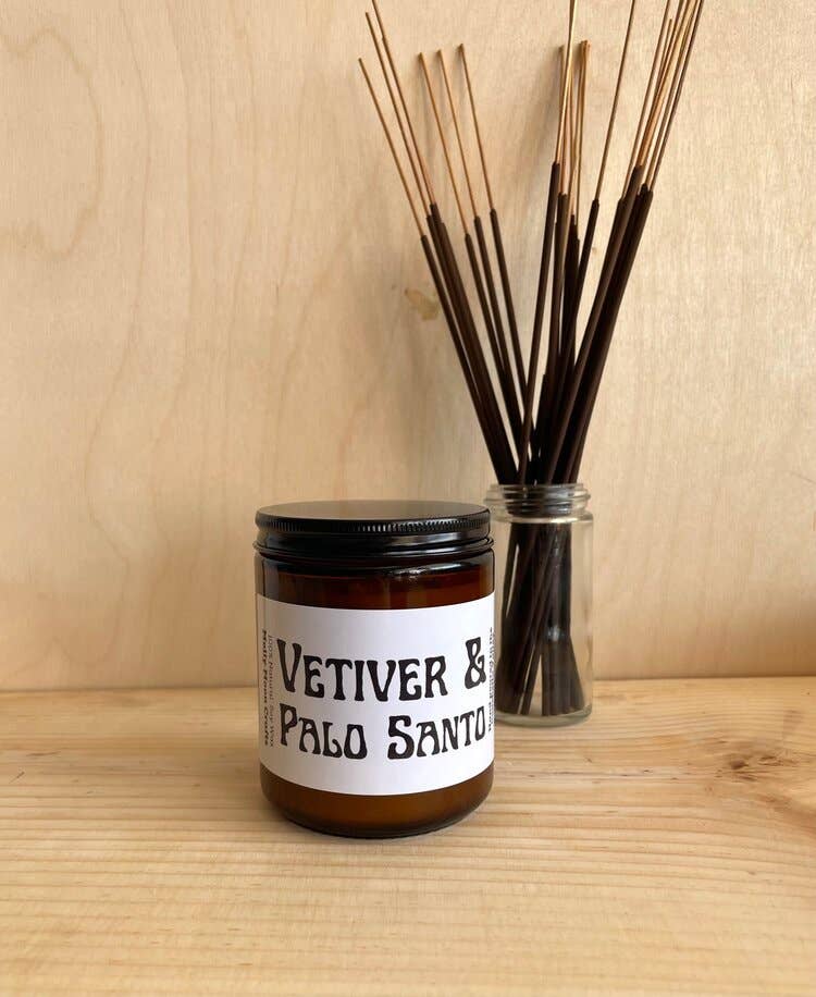 Vetiver & Palo Santo Candle - Crafted with lead-free cotton wicks, natural soy wax, non- toxic &amp; 100% vegan