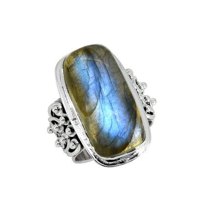Big, Bold, Labradorite Ring with Sacred Number Eight (Size 8)