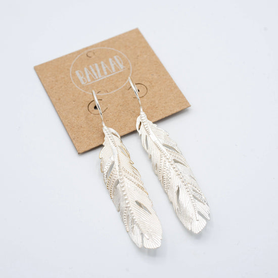 Sterling Silver Plated Leaf Earrings - Big & Beautiful