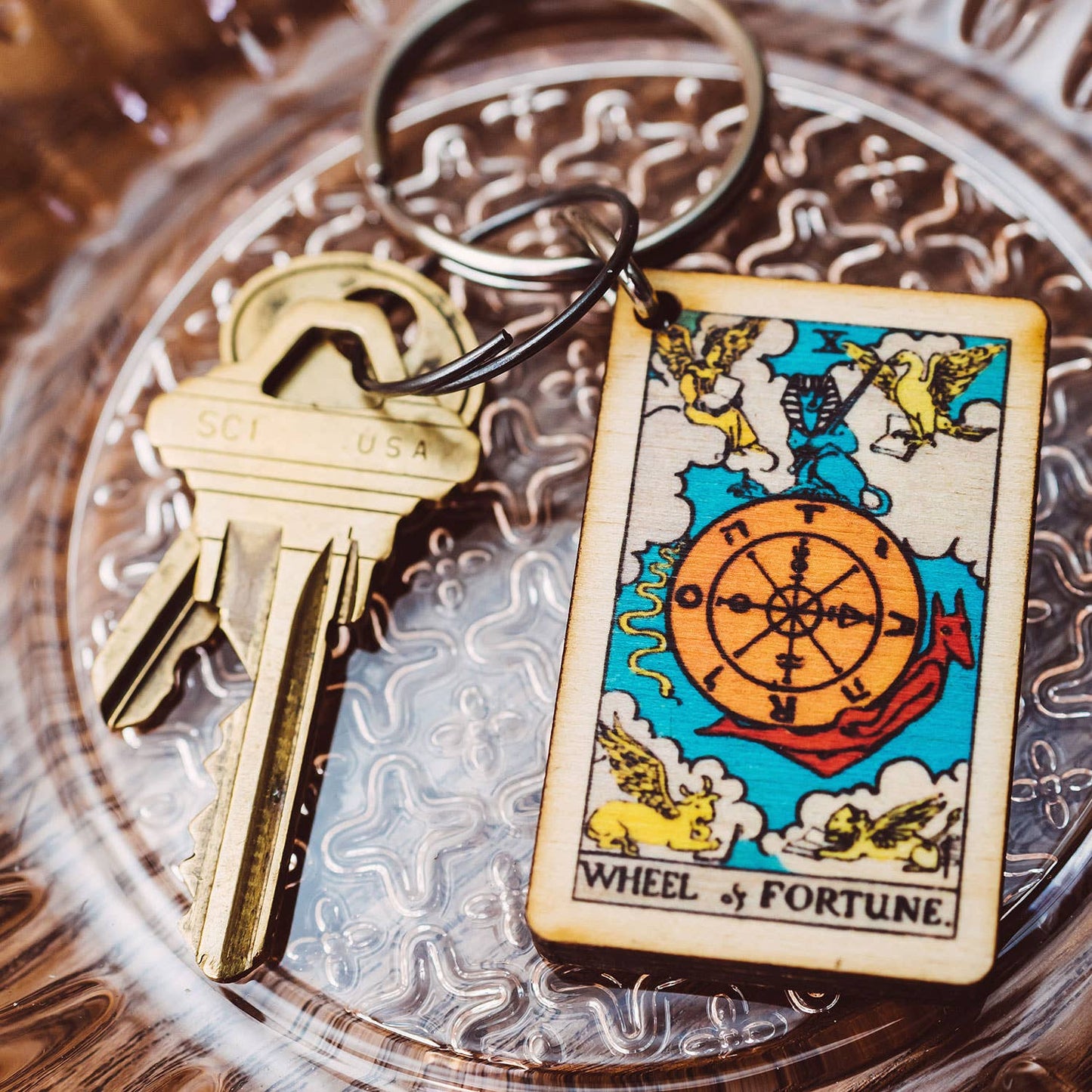 Wheel of Fortune Wooden Keychain - Handcrafted