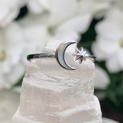 Opal Moon & Star Ring (Size 6)