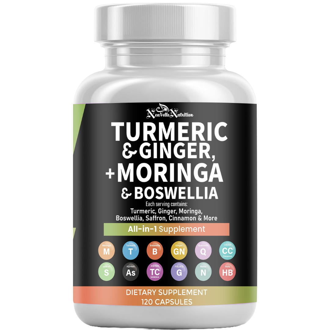 All-in-1 Anti-Inflammatory & Immune Support with Moringa, Turmeric, Boswellia, Ginger, Ashwagandha, Quercetin, Cinnamon, Tart Cherry, Garlic, Nettle, Holy Basil & Black Pepper – 120 Vegan Capsules