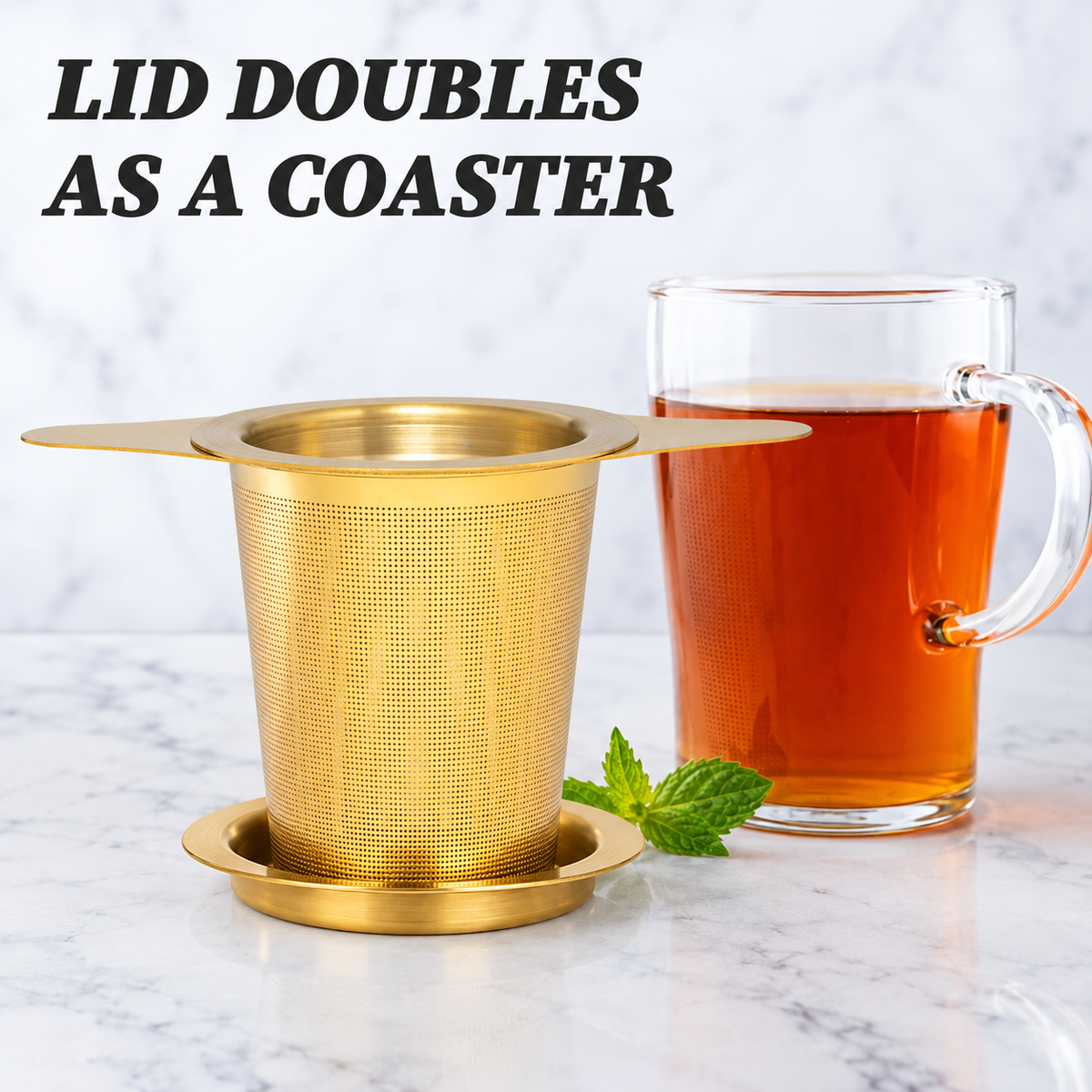 Gold Tea Infuser Basket with Lid (Stainless Steel)