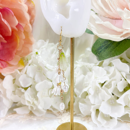 Lily Flower Dangle Earrings, 18K gold finish, S925 Silver Post (Handmade in NY)