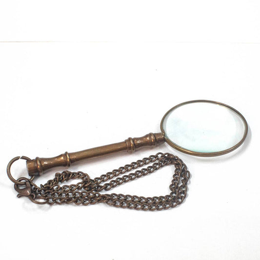 Victorian Magnifying Glass with Brass Handle & 14' Brass Chain