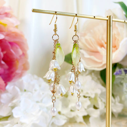 Lily Flower Dangle Earrings, 18K gold finish, S925 Silver Post (Handmade in NY)